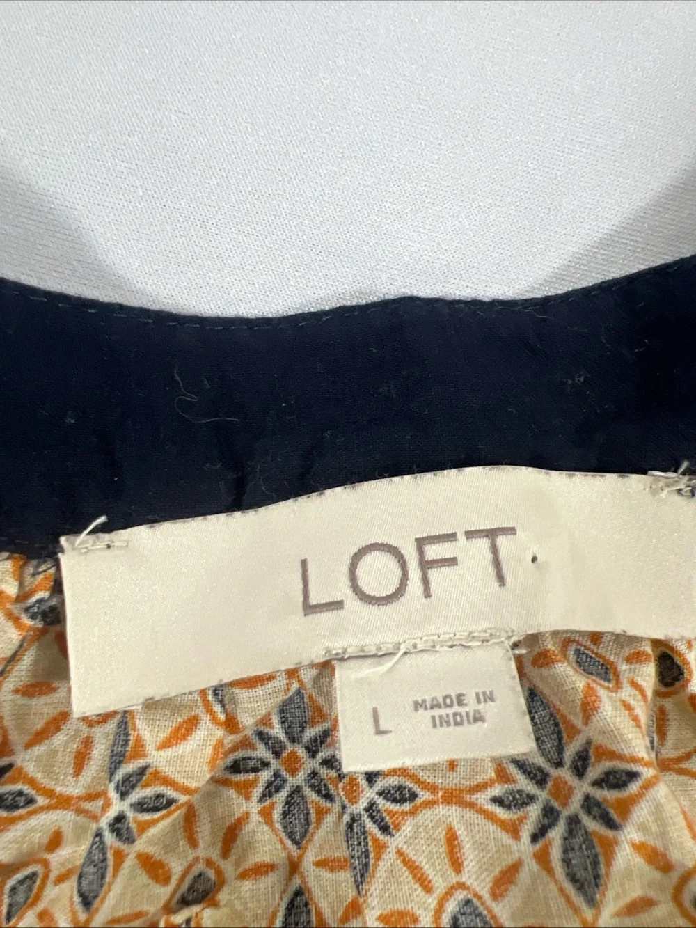 LOFT Womens Large Blouse Boho Foulard Multi Color Geometric Tie Neck Top